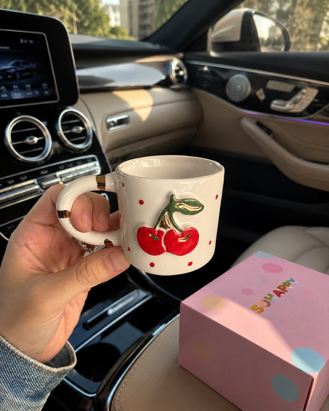 Set of 2 handmade cherry espresso cups