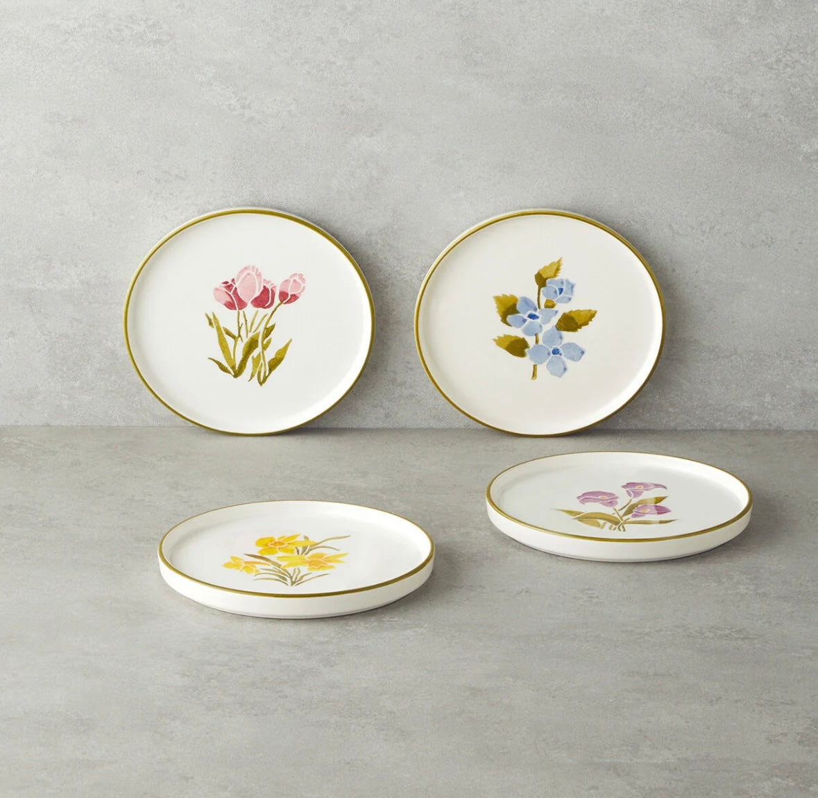 Set of 4 Soft Bloom Vintage Plates