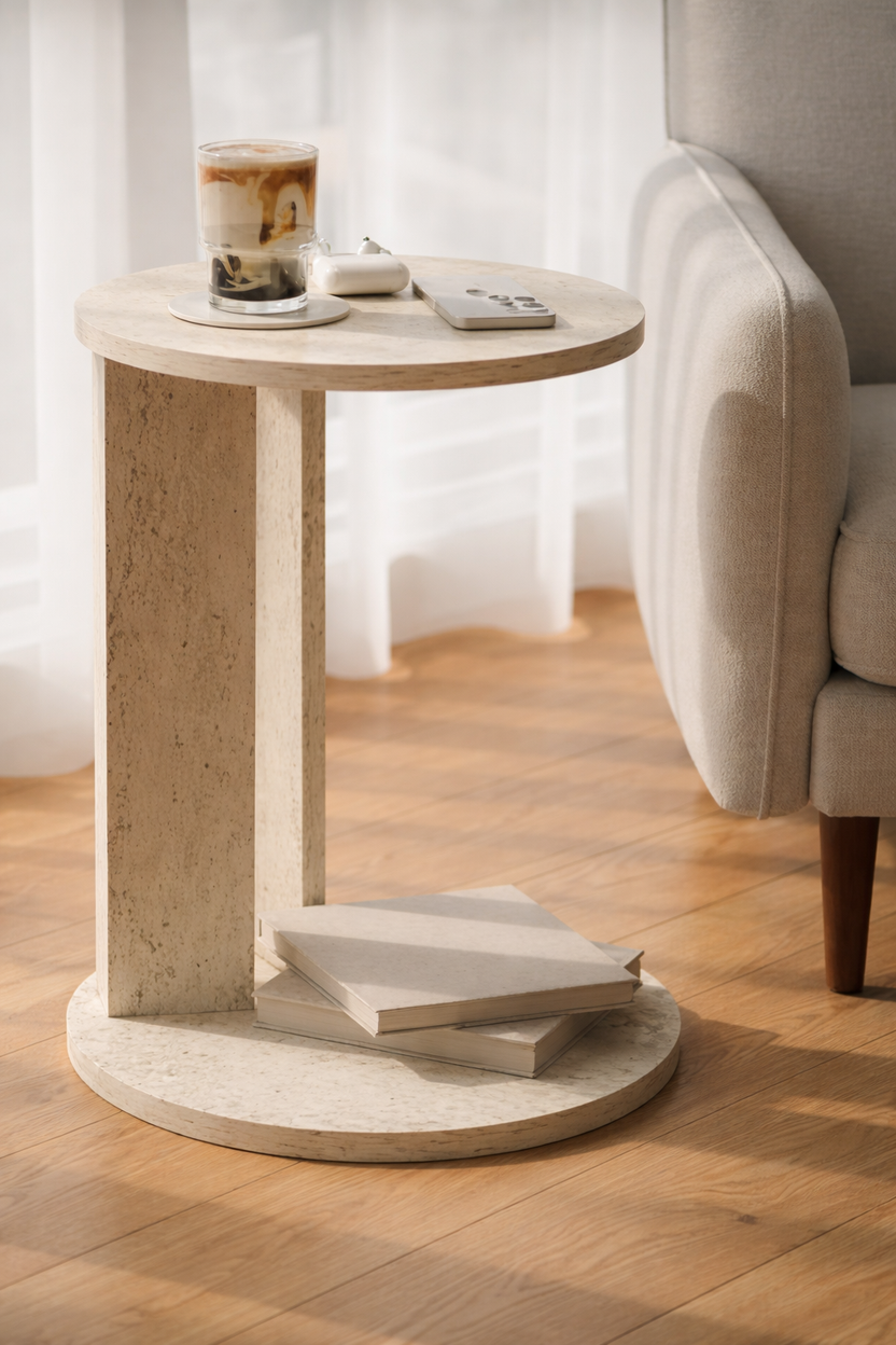 Travertine inspired side table – MUSE