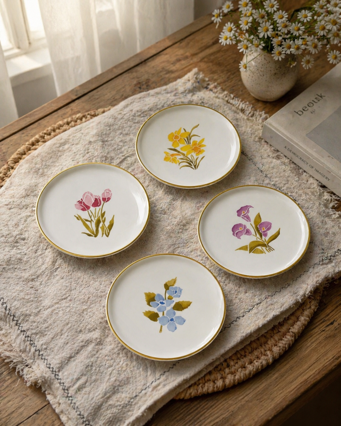 Set of 4 Soft Bloom Vintage Plates
