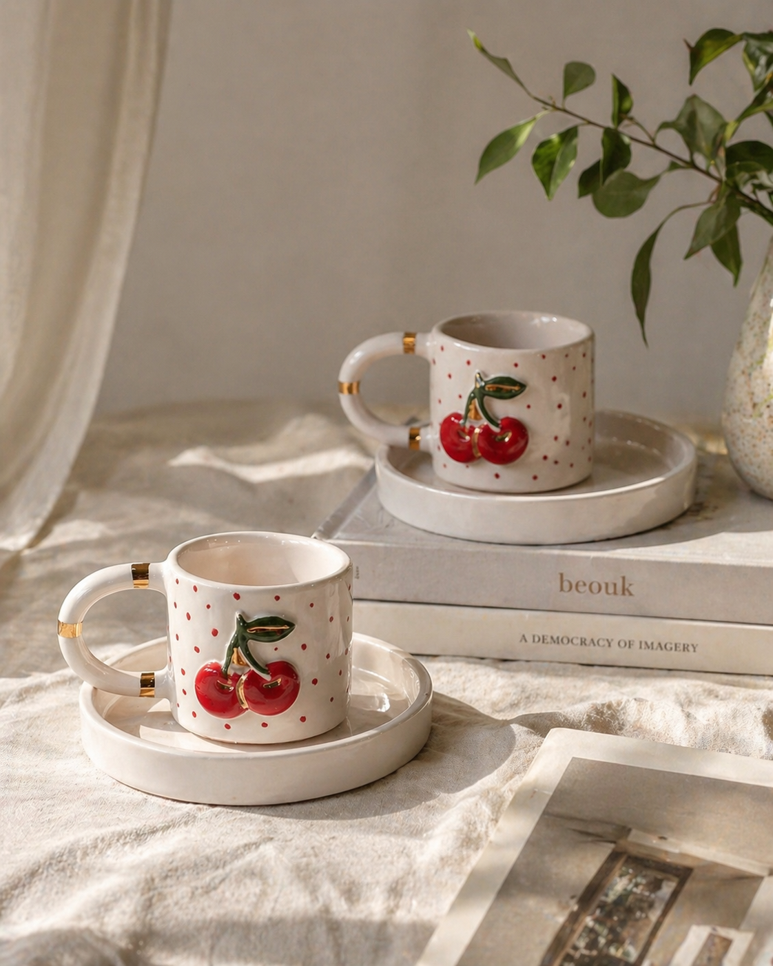 Set of 2 handmade cherry espresso cups
